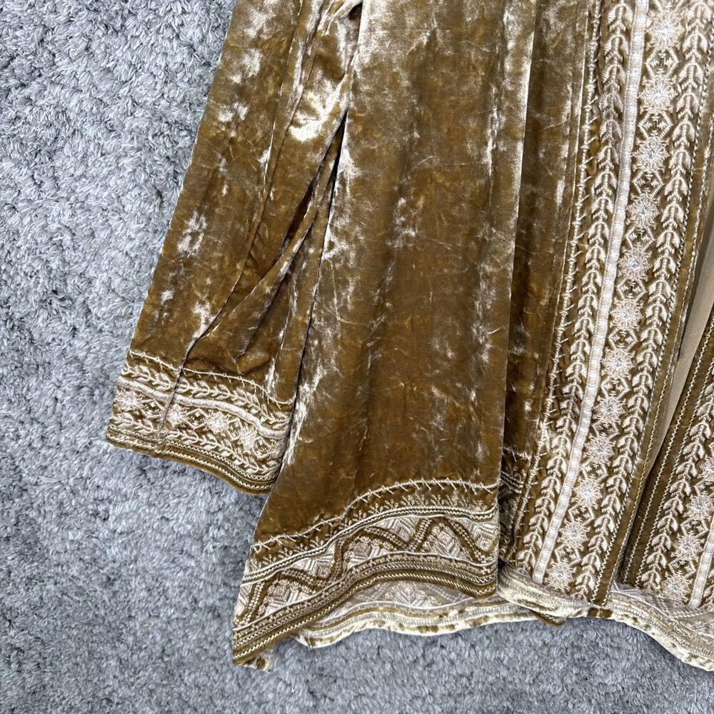 Andree By Unit Gold Velvet Embroidered Open Cardigan Waterfall Medium Boho - Picture 4 of 10